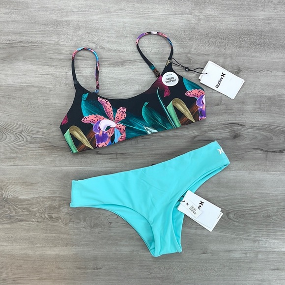 ☀️HURLEY☀️ ORCHID SNACK ADJUSTABLE HIPSTER SURF BOTTOM BIKINI SET - Picture 2 of 14
